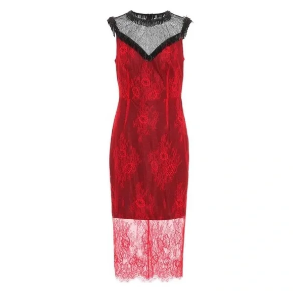 Women's Diane Von Furstenberg Beaded Lace Overlay Dress, Size 10 - Red